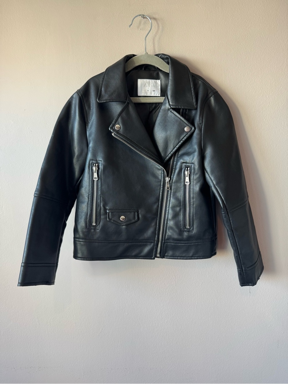 Zara Girls Faux Leather Biker Asymmetrical Zip Jacket Size 8
